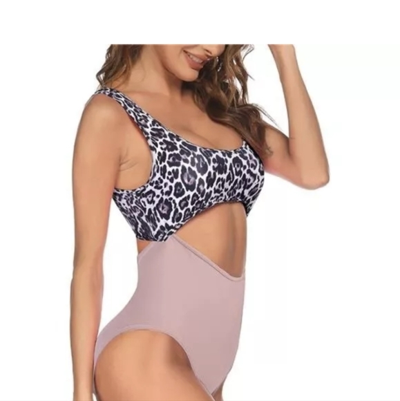 Ekouaer One Piece Swimsuit Leopard And Pink Size XL New With Tags - Picture 3 of 5